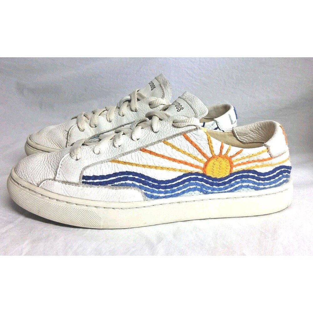 Soludos Sunrise Sunset Women 8.5 Shoes White Leather Embroidered Casual Sneakers